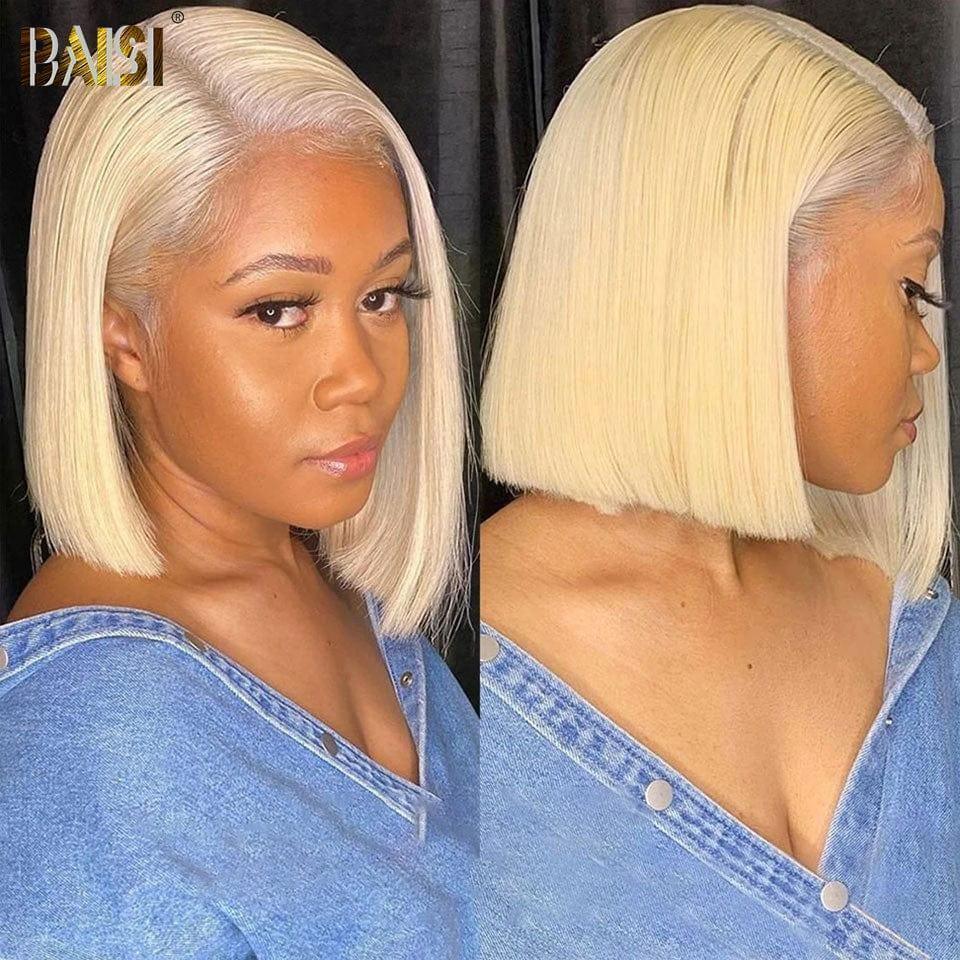 BAISI Achetez 2 perruques minimum au prix d'usine fournisseur 13x4 Perruque Bob Lisse En Blonde #613 Coupe CarréePré-plucked Pas Besoin de Colle en 100% Raw Hair Lace déjà couper (Pas Besoins De Code)
