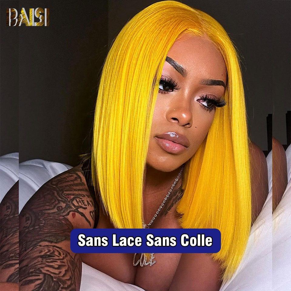 BAISI Achetez 2 perruques minimum au prix d'usine fournisseur 13x4 Perruque Bob Lisse En Jaune Coupe Carrée En 100% Vrais Cheveux Humains Pré-plucked Pas Besoin de Colle en 100% Raw Hair Lace déjà couper(Pas Besoin De Code)