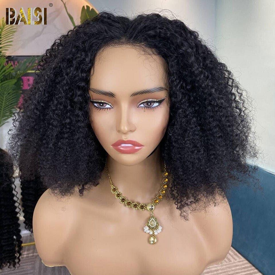 BAISI 13X4 Perruque Afro Curl en couleur Noir #1B Pré-plucked Pas Besoin de Colle en 100% Raw Hair Lace déjà couper