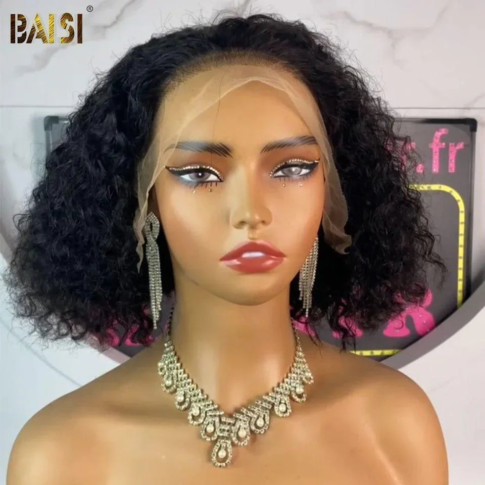 BAISI 13x4 Frontal Perruque Bob Curly En 100% Vrais Cheveux Humais 8 Pouces 99€ ou 148€ 13X4 lace 16Pouces 300%  haute densité personnalisé