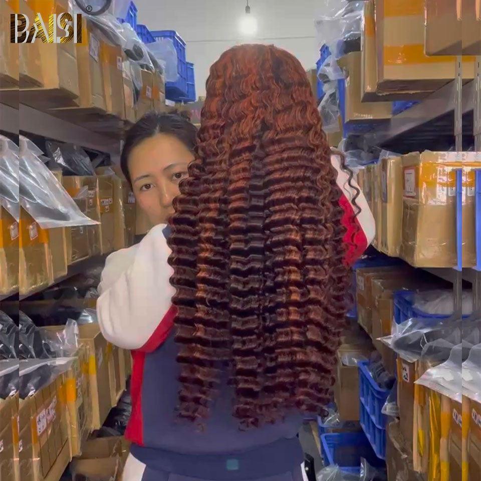 BAISI 13x4 Lace Frontal Deep Wave Perücke in Schwarz Mix Orange #1B#350 aus 100 % Echthaar