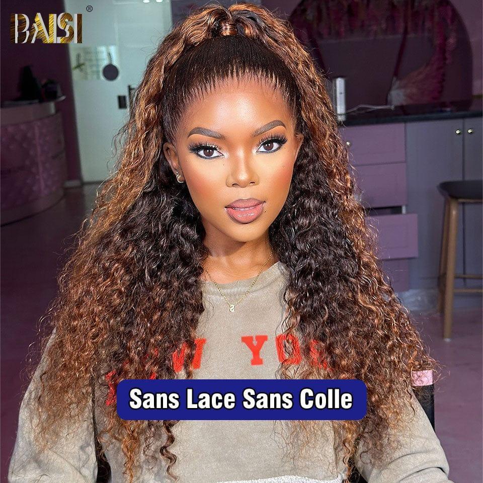 BAISI 13X4 Perruque sans colle deep Wave en couleur marron 4T30# Pré-plucked Pas Besoin de Colle en 100% Raw Hair Lace déjà couper