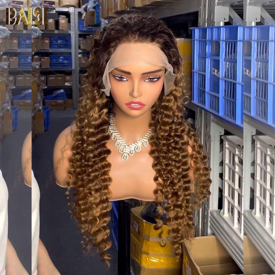 Parrucca frontale in pizzo BAISI 13x4 Onda profonda Castano chiaro Mix di capelli umani al 100% 2 parrucche Ottieni un prezzo basso (nessun codice necessario)