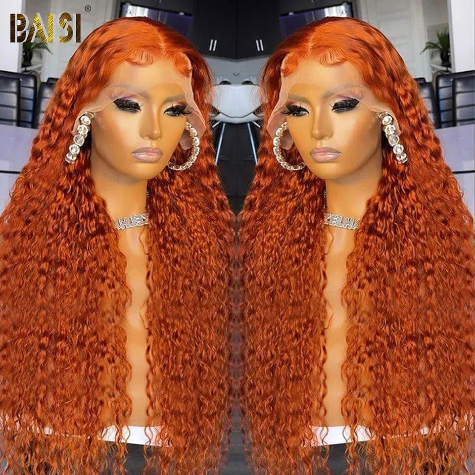 BAISI 13X4 pizzo Parrucca Deep Wave Arancione Zenzero in 100% Capelli Umani