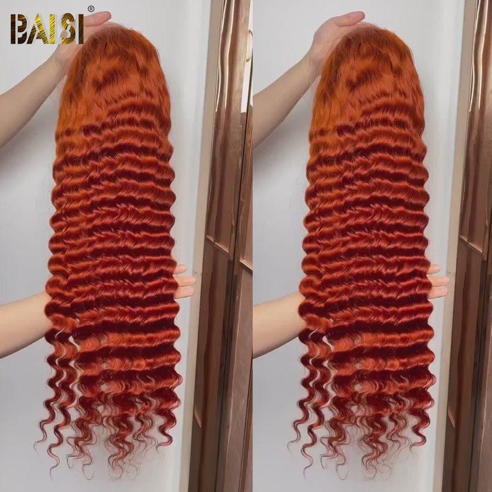 BAISI Achetez 2 perruques minimum au prix d'usine fournisseur 13x4 Lace Frontal Perruque Deep Wave Orange Sans Colle Lace déjà couper Facile à Porter en 100% Cheveux Humains (Pas Besoin de Code)