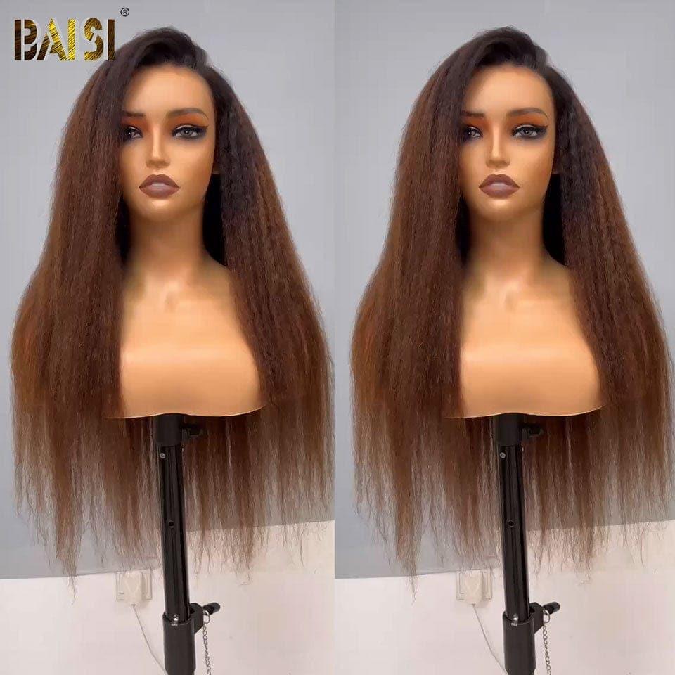 BAISI 13x4 Peruca frontal crespo reta na cor # 1B # 4 pré-arrancada sem necessidade de cola em cabelo 100% cru renda já cortada