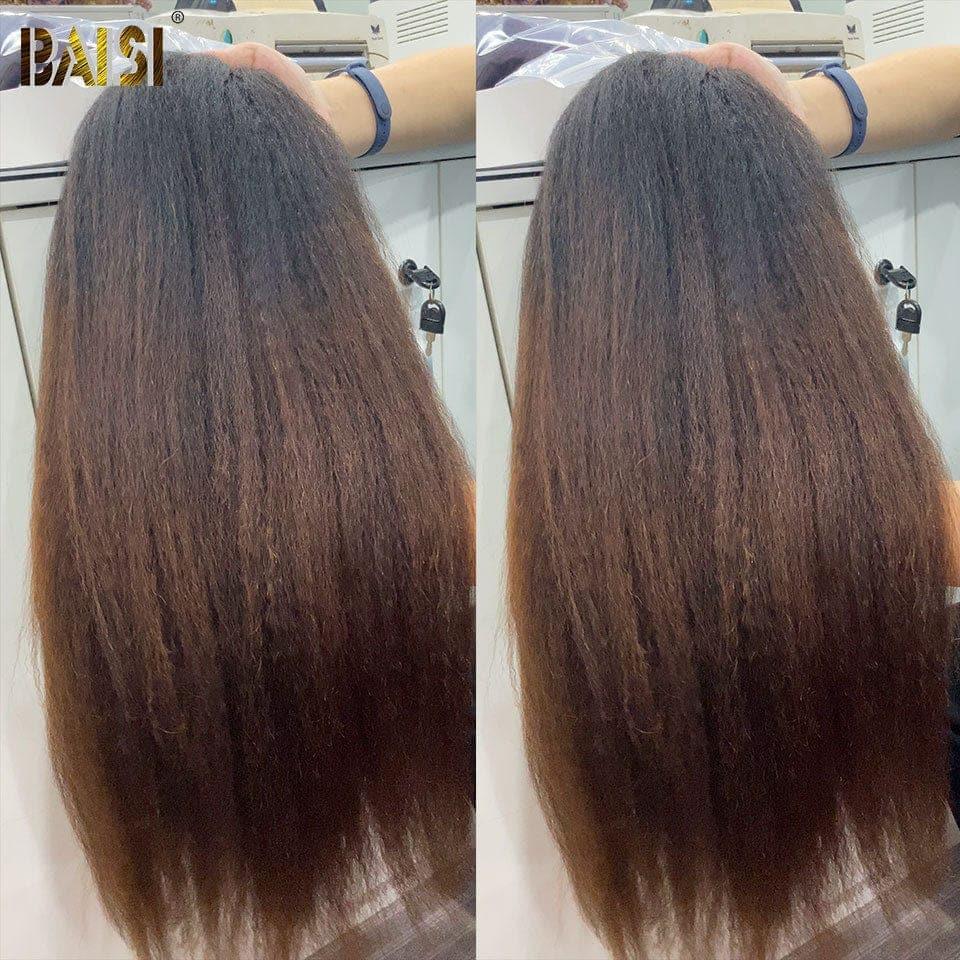 BAISI 13x4 Peruca frontal crespo reta na cor # 1B # 4 pré-arrancada sem necessidade de cola em cabelo 100% cru renda já cortada