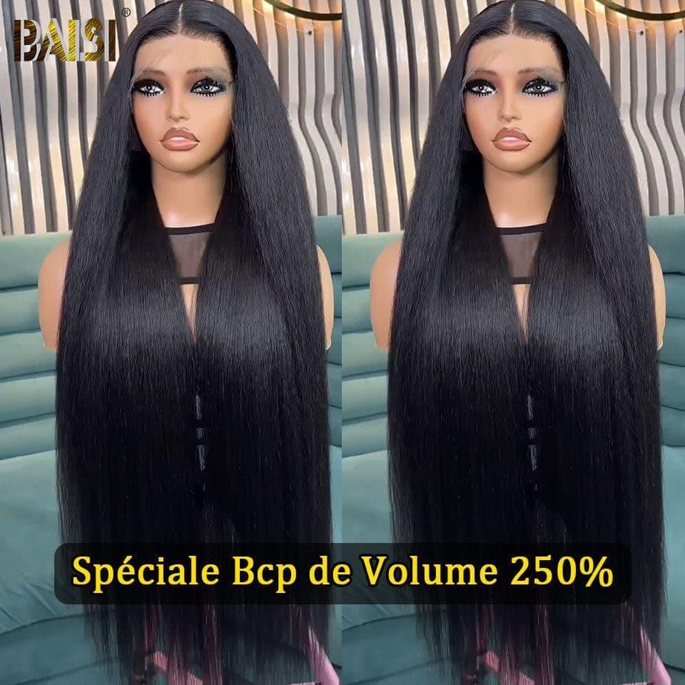 BAISI Bouclé Kinky Straight (Yaki) 13x4 Densité 250% avec frontale Perruque de luxe haute de gamme plus de 10 ans d' utilisation