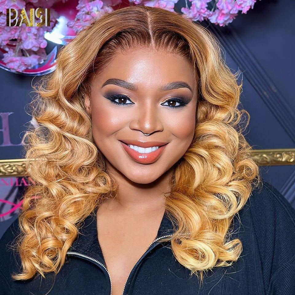 BAISI 13x4 Frontal-Perücke mit lockeren Wellen in Farbe #4#27, vorgezupft, kein Kleber erforderlich, aus 100 % Rohhaar, Spitze bereits geschnitten