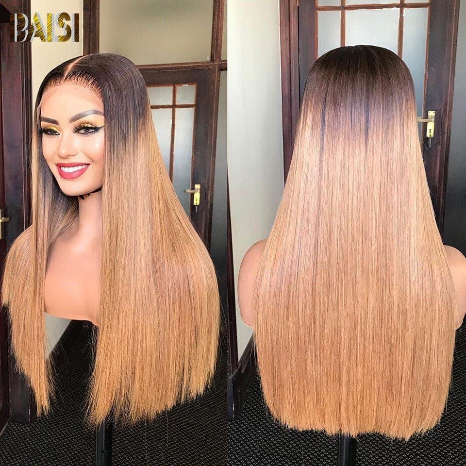 BAISI Achetez 2 perruques minimum au prix d'usine fournisseur 13x4 Lace Frontal Perruque Lisse En Couleur #1B#4#27 Sans Colle Lace déjà couper Facile à Porter  En 100% Cheveux Humains (Pas Besoins De Code)