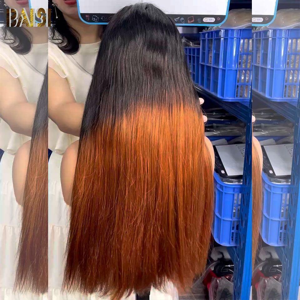 BAISI 2X6 Perruques de Luxe Lisse sans colle en couleur Marron et Noir 1BT30# A1 Fabriquées par les cheveux double drawn mèches vièges volume 300% densité plus de 20 ans d' utilisations B