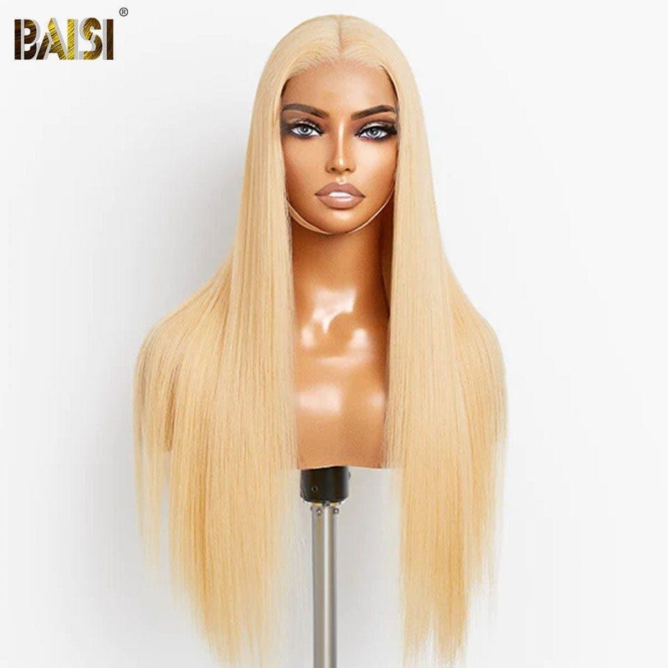 Peluca recta frontal BAISI 13x4 en rubio #613 pre-arrancada No necesita pegamento en encaje de cabello 100% crudo ya cortado