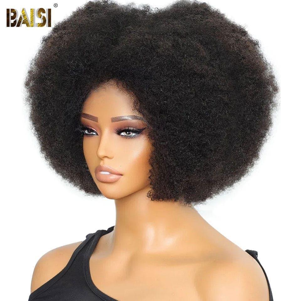 Peruca BAISI 13x4 Afro BCP em cores pré-arrancadas, sem necessidade de cola em cabelo 100% cru, renda já cortada