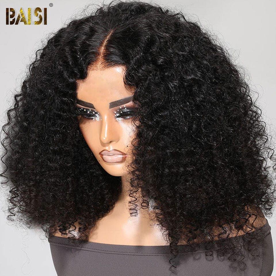BAISI 13X4 Afro-Curl-Perücke in schwarzer Farbe #1B, vorgezupft, kein Kleber erforderlich, aus 100 % Rohhaar, Spitze bereits geschnitten