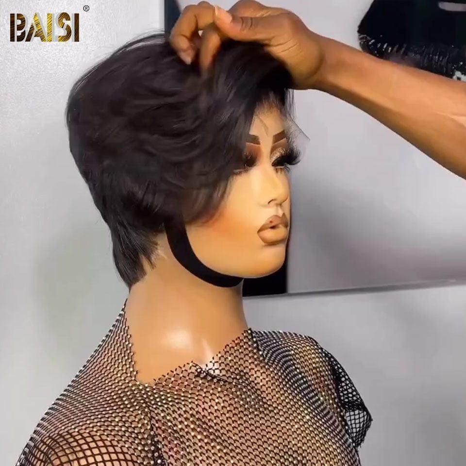 BAISI Perruque Pixie 79.99€ 13x4 Lace Frontale En Couleur noir en 100% Cheveux Humains