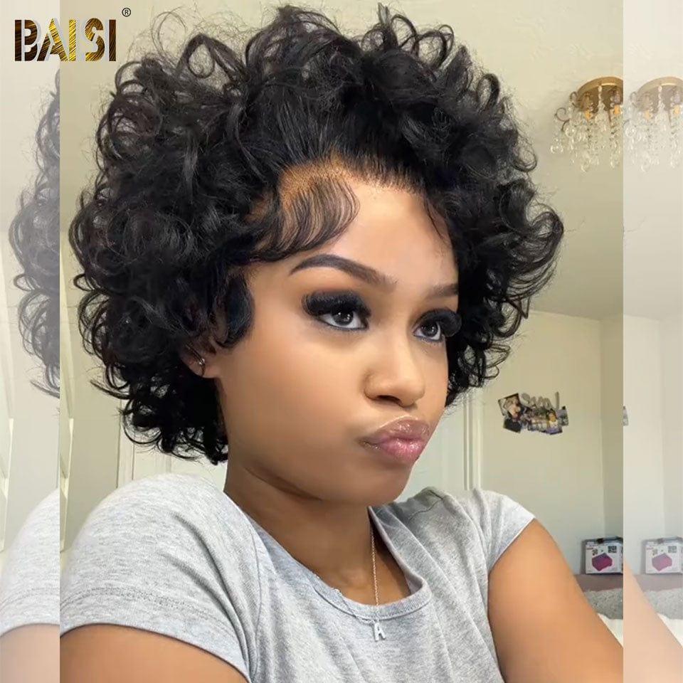 BAISI 13X4 Lace frontal Perruque pixie  En Couleur Marron 59€ ou 1B Noir 85€  en 100% Vrais Cheveux Humains