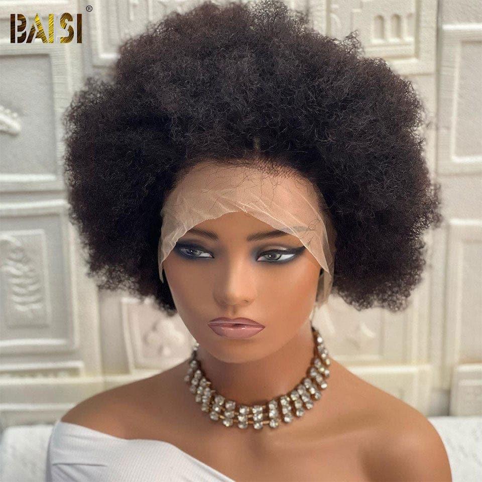 BAISI Lace Front Human Hair Afro Curl Curly Wig