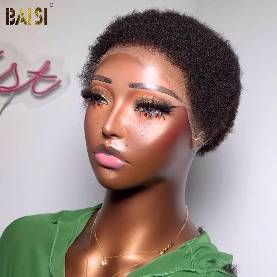 BAISI Acquista almeno 2 parrucche al prezzo di fabbrica fornitore 100% Capelli Veri Lace Frontale Pixie Afro #905 Colore NERO 100% Capelli Umani Veri (Nessun Codice Necessario)