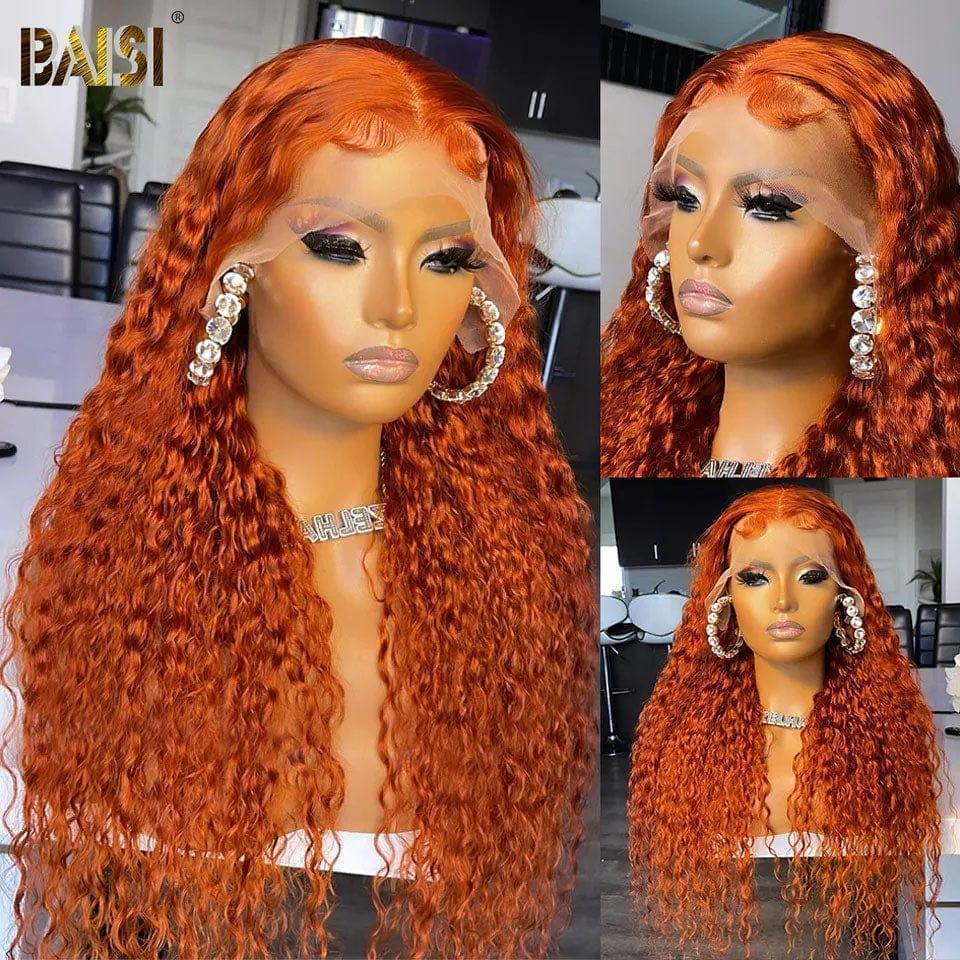 BAISI 13X4 pizzo Parrucca Deep Wave Arancione Zenzero in 100% Capelli Umani