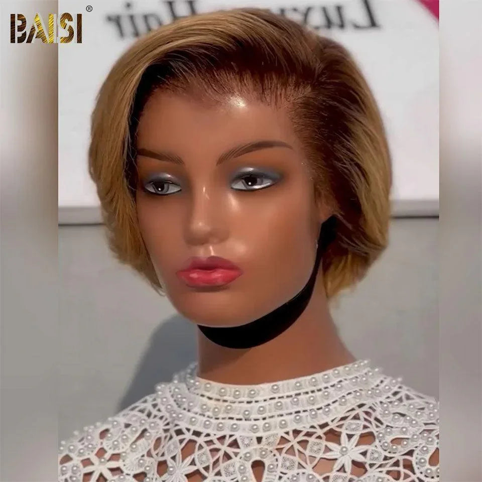 BAISI Acquista almeno 2 parrucche al prezzo di fabbrica fornitore 4x4 lace egg wave in colore arancione misto o 13X4 Lace Parrucca pixie liscia in 100% capelli umani veri in colore marrone T4-27 (Non serve codice)