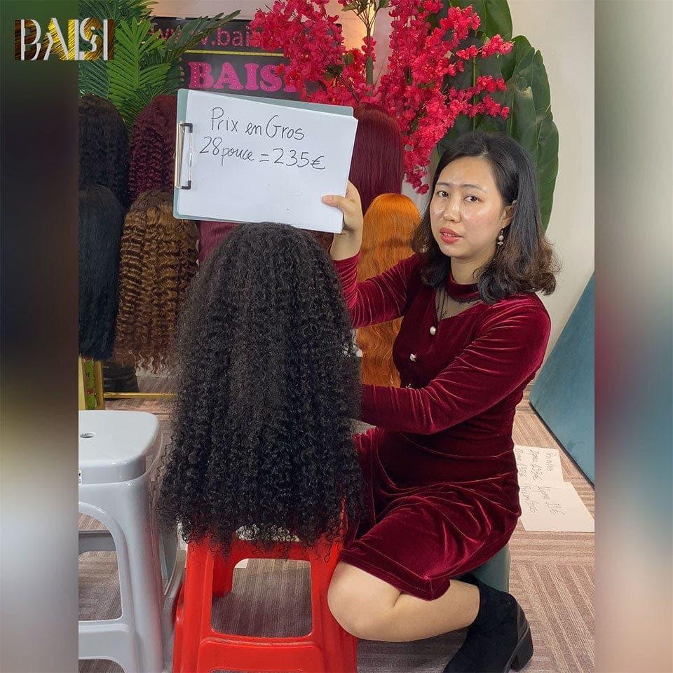 BAISI Achetez 2 perruques minimum au prix d'usine fournisseur 13X4 lace perruque egg wave en couleur 4T30#14 Pouces ou13x6 Lace Frontal Perruque Curly 28 pouce en Noir  et 4X4 1BT99J 10 poucesen 100% Cheveux Humains