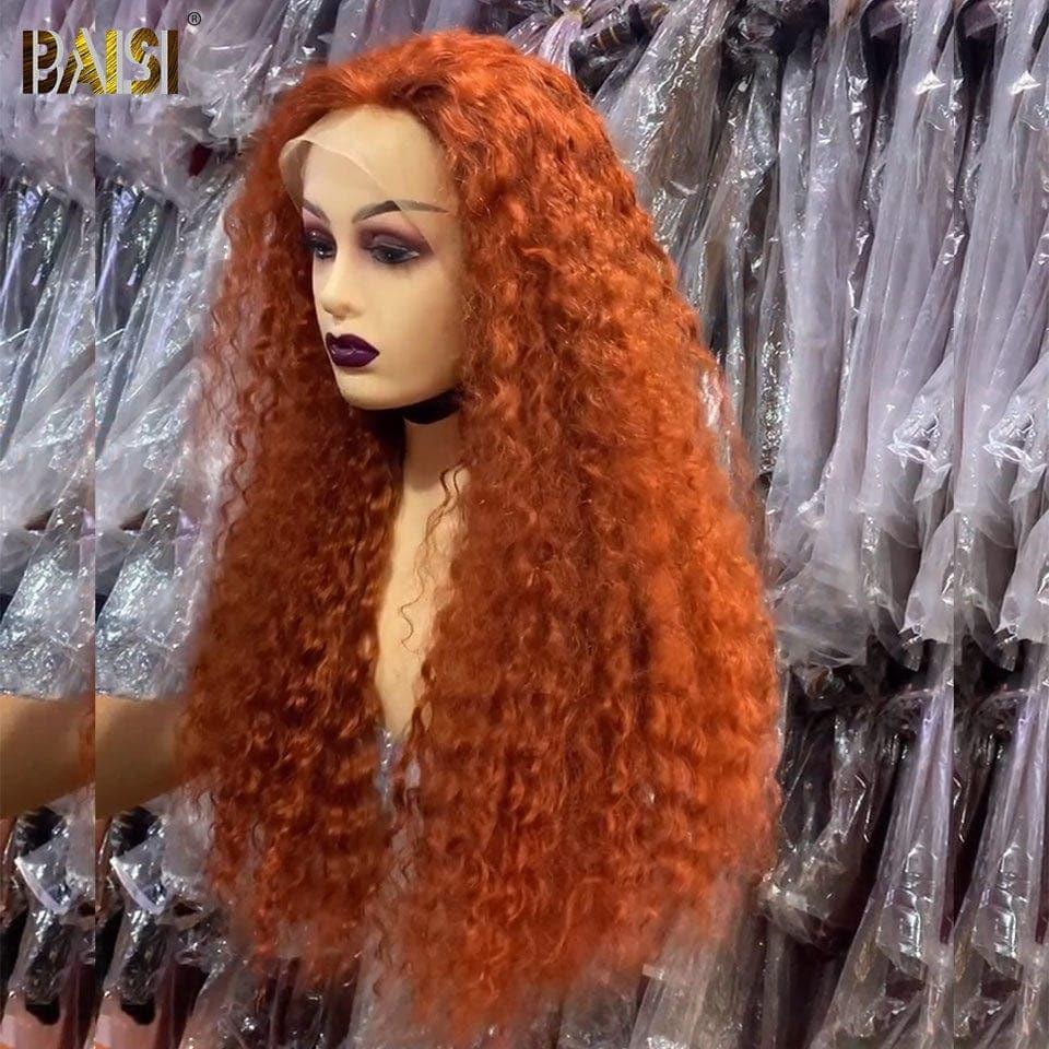 BAISI Buy at least 2 wigs at factory supplier price 13x4 Lace Frontal Curly Wig In Orange No Glue Lace Already Cut Easy to Wear 100% Human Hair (No Code Needed)