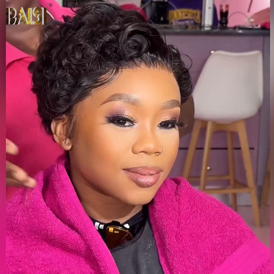 BAISI Achetez 2 perruques minimum au prix d'usine fournisseur  13x4 Lace Perruque pixie curly en 100% Vrais Cheveux Humains (Pas Besoins De Code)