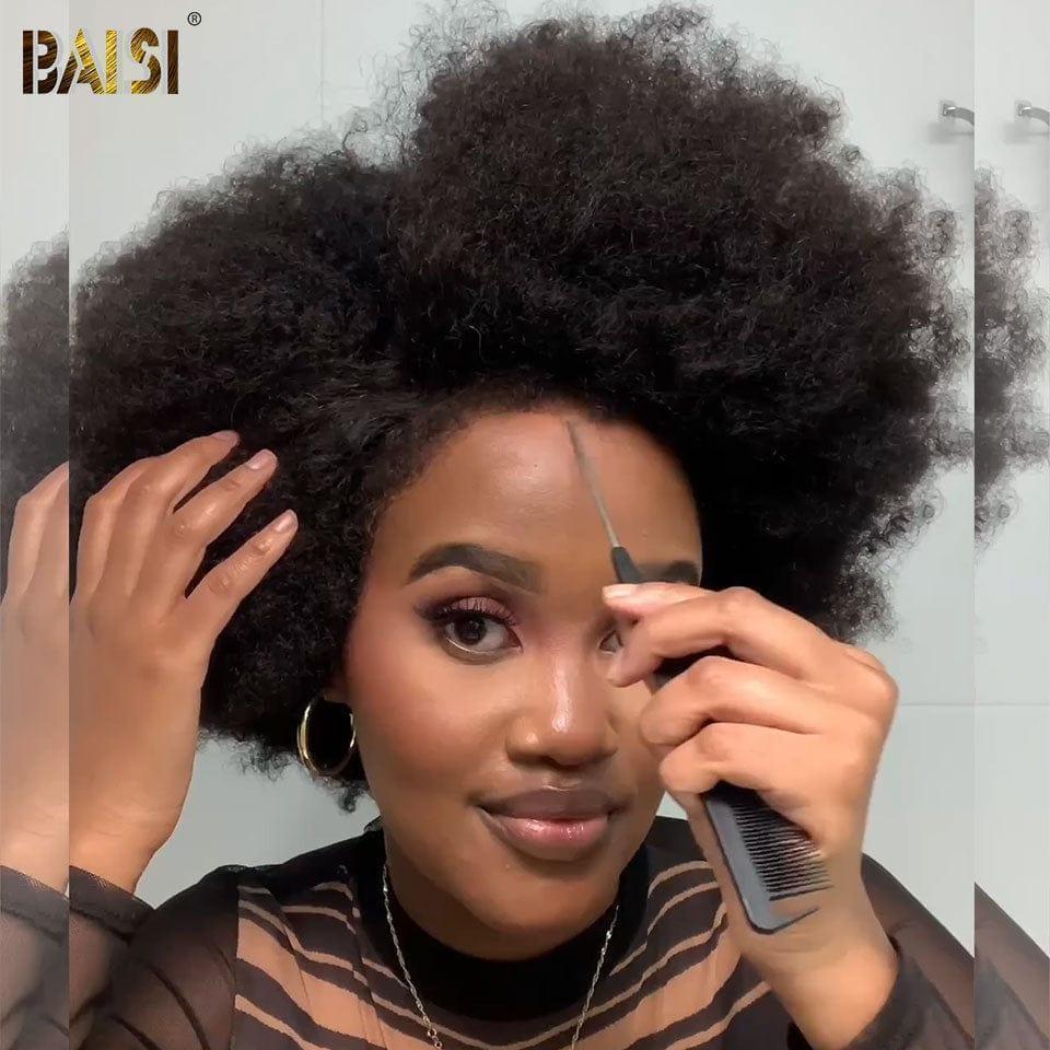 BAISI Lace Front Human Hair Afro Curl Curly Wig