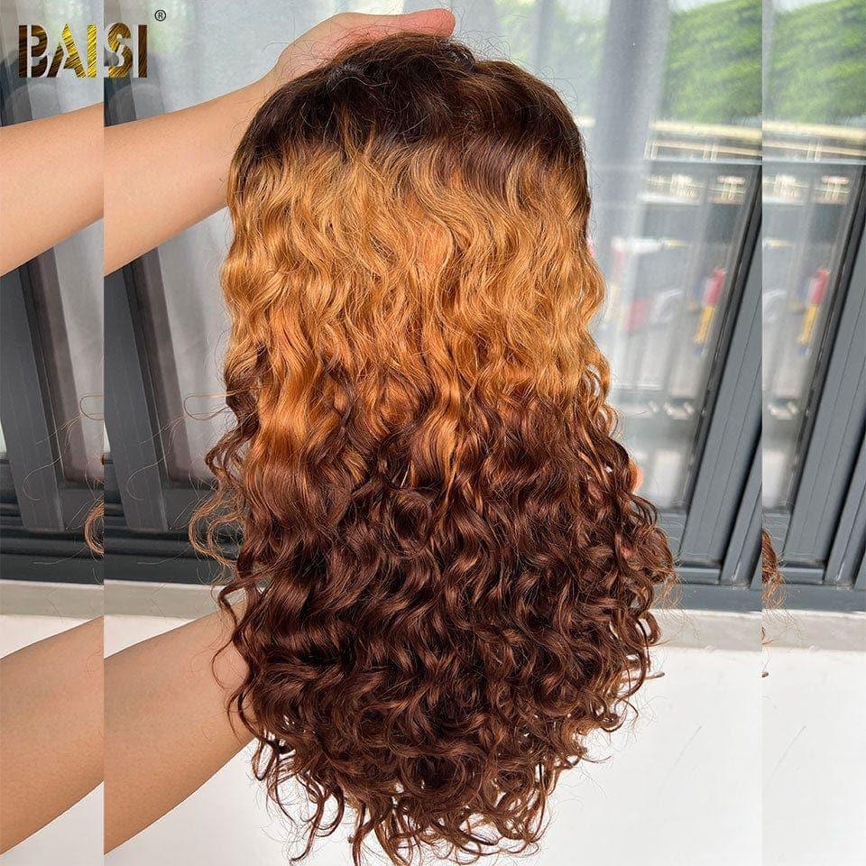 BAISI 13x4 Lace Frontal Curly Wig in color #4#30#4 in 100% Human Hair