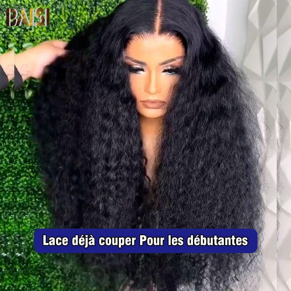 Peruca encaracolada frontal BAISI 13x6 28 polegadas pré-arrancada sem necessidade de cola em cabelo 100% cru renda já cortada B
