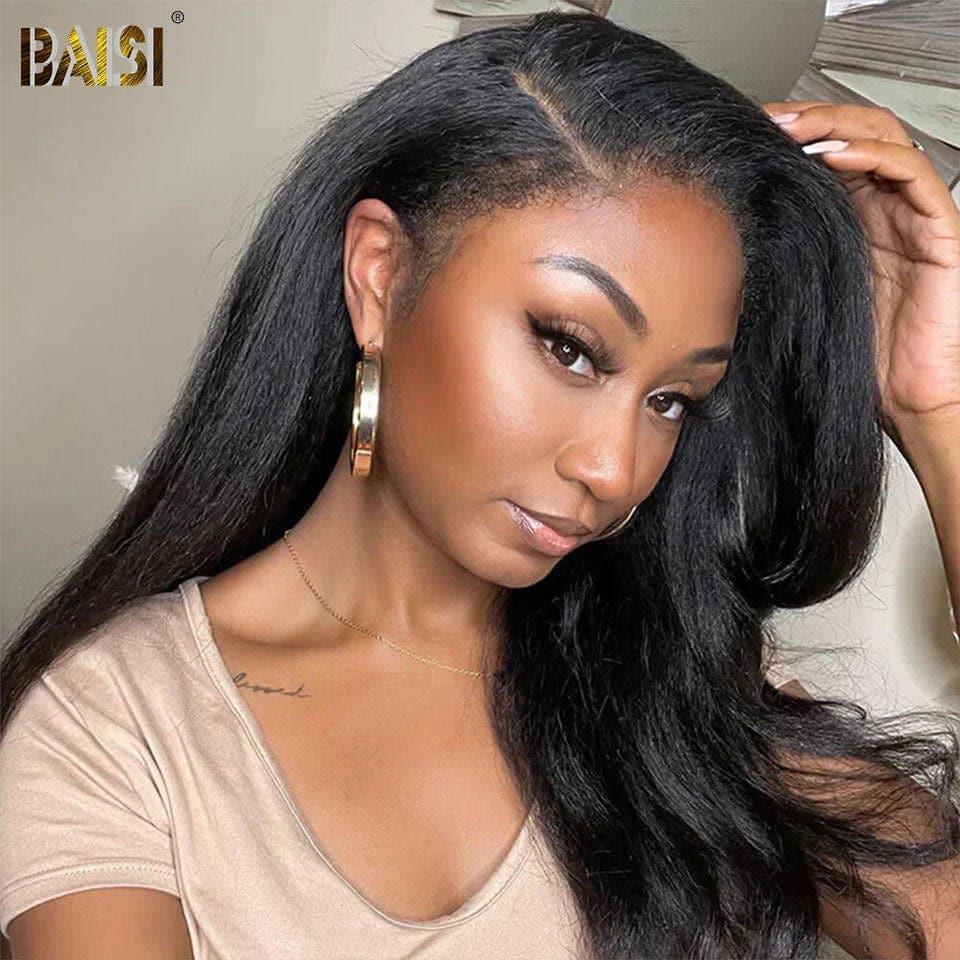 Peluca frontal BAISI 13x6, recta rizada, prearrancada, sin necesidad de pegamento, 100% cabello crudo, encaje ya cortado