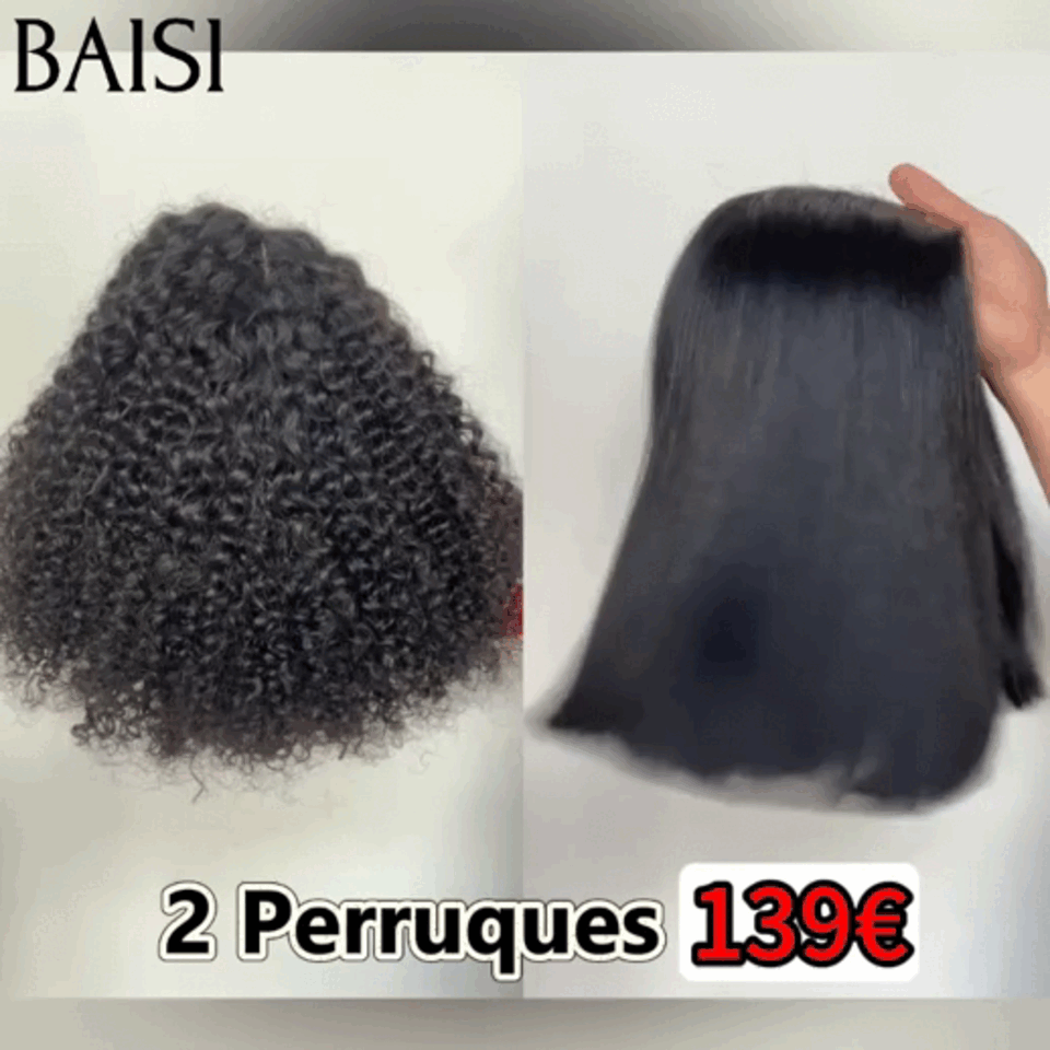 BAISI Promo Limitée 2 perruques 139€ T-part curly wave et 2X6 lace Lisse 8 Pouces en 100% vrais cheveux humains