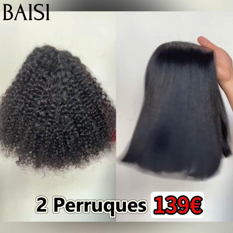 BAISI Promo Limitée 2 perruques 139€ T-part curly wave et 2X6 lace Lisse 8 Pouces en 100% vrais cheveux humains