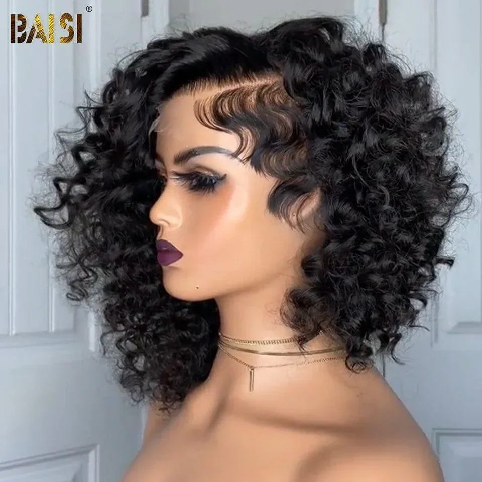 BAISI 13X4 Spitze natürliche Wellen-Bob-Perücke in schwarzer Farbe 156,95 € in 100 % Echthaar