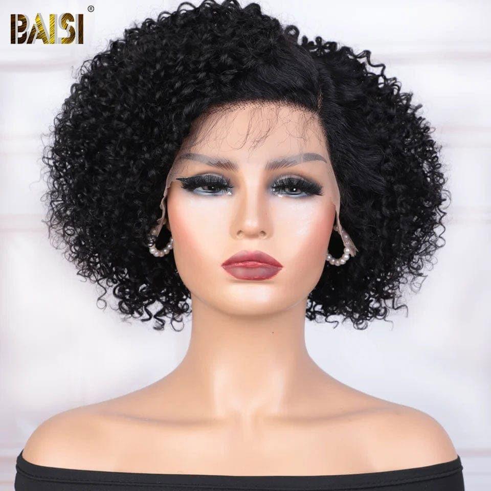 BAISI 13X4 Perruque frontal pixie curly wave 6 pouce 49€ ou Bob Kinky Curly 8 Pouce en couleurs  en 100% cheveux humains