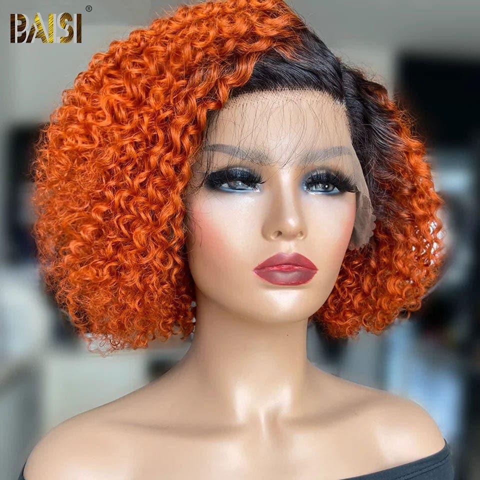 BAISI 13X4 Perruque frontal pixie curly wave 6 pouce 49€ ou Bob Kinky Curly 8 Pouce en couleurs  en 100% cheveux humains