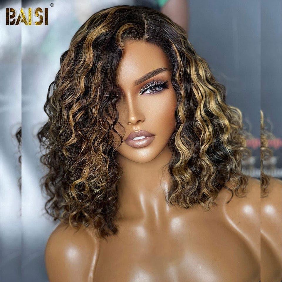 Parrucca Bob riccia BAISI 13X4 in misto # 4 # 27 pre-pizzicata senza colla necessaria in pizzo di capelli grezzi al 100% già tagliato