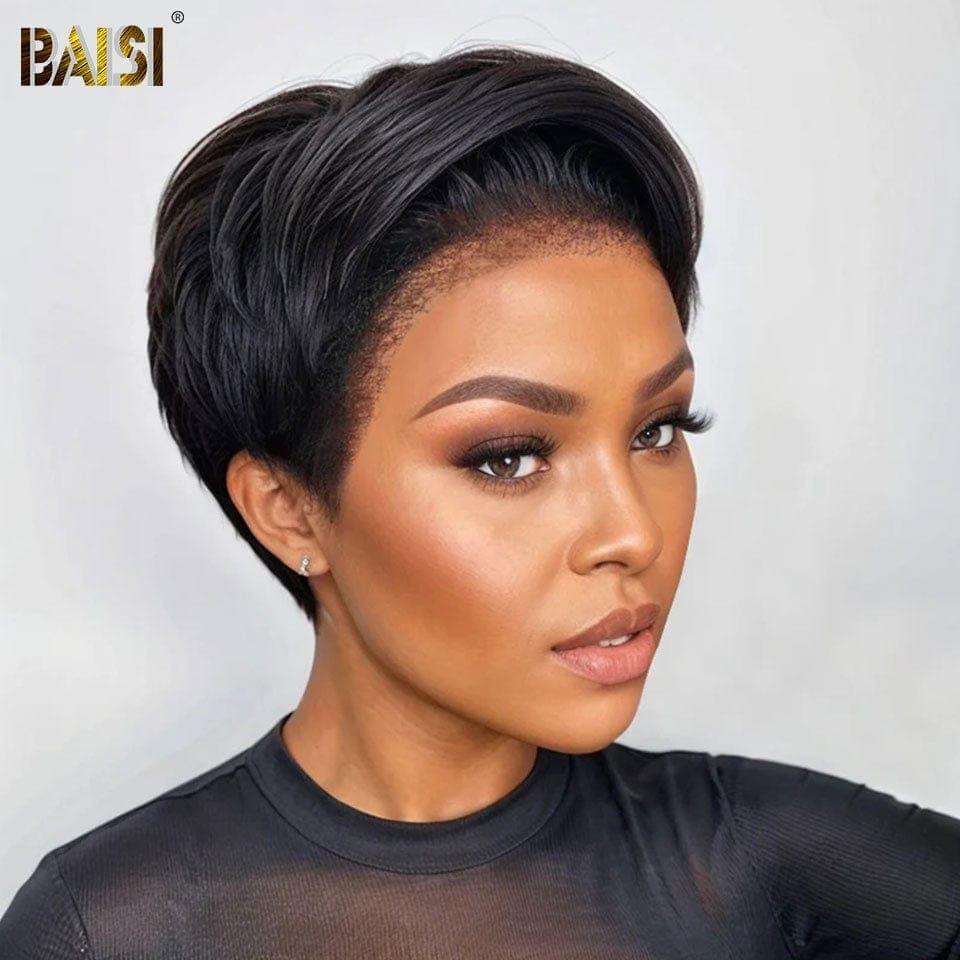 BAISI Pixie Frontal 13x4 encaje transparente 8 pulgadas suave de gama alta con pelo de bebé 100% Natural cabello humano Real línea de cabello 4C