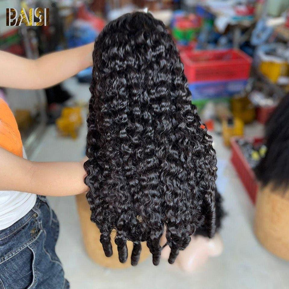 BAISI 13X4 Luxuriöse Bouncy Curly A1-Perücken. Hergestellt aus doppelt gezogenen, reinen Haarsträhnen, Volumen 250 % Dichte, mehr als 20 Jahre Gebrauch