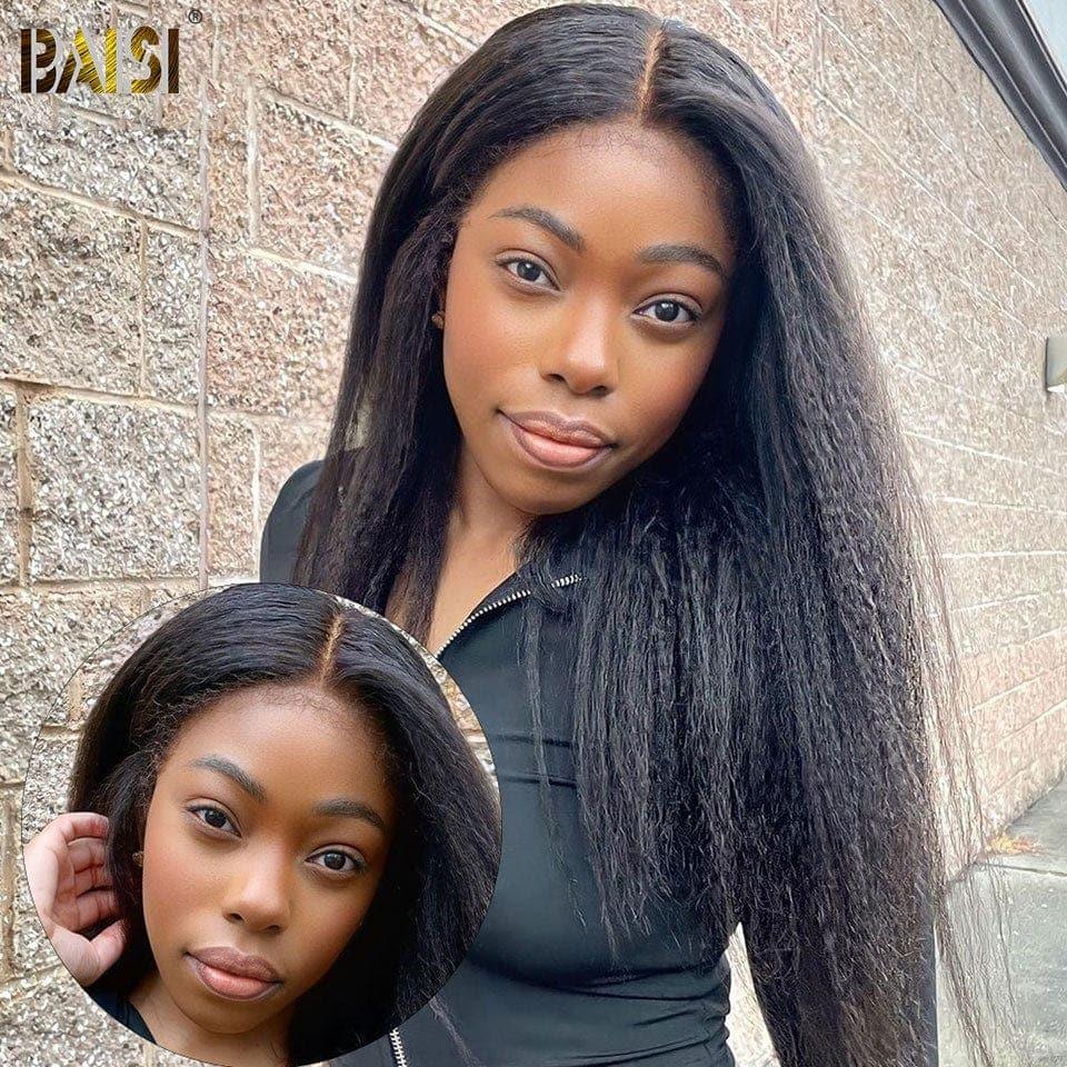BAISI 13X6 peruca de renda Kinky Straight em high end com cabelo de bebê natural 100% cabelo humano real 4C linha fina