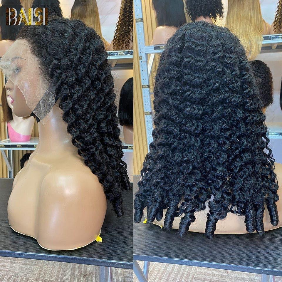 BAISI 13X4 Luxuriöse Bouncy Curly A1-Perücken. Hergestellt aus doppelt gezogenen, reinen Haarsträhnen, Volumen 250 % Dichte, mehr als 20 Jahre Gebrauch