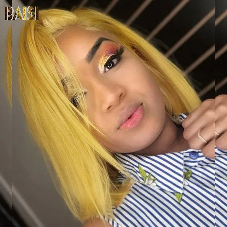 Parrucche bob dritte BAISI 13X4 di colore giallo € 119 10 pollici in capelli umani al 100%