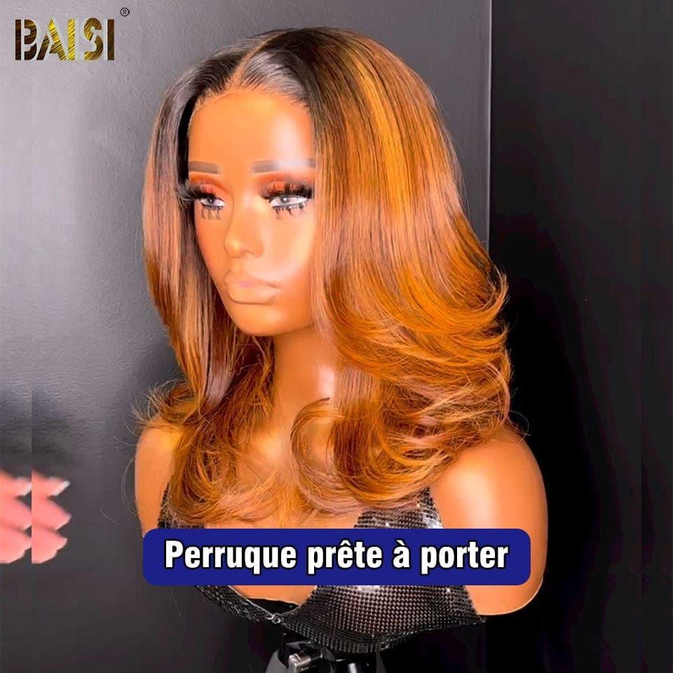 BAISI 13x4 Perruque bob Body Wave en couleur #1BMIX#30 Pré-plucked Pas Besoin de Colle en 100% Raw Hair Lace déjà couper