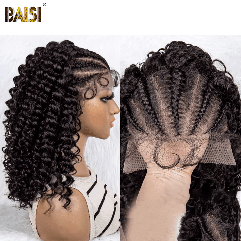 BAISI Natte à la Mode 13x4 Lace Frontal Perruque Curly en couleur noir en 100% Cheveux Humains code: FR38