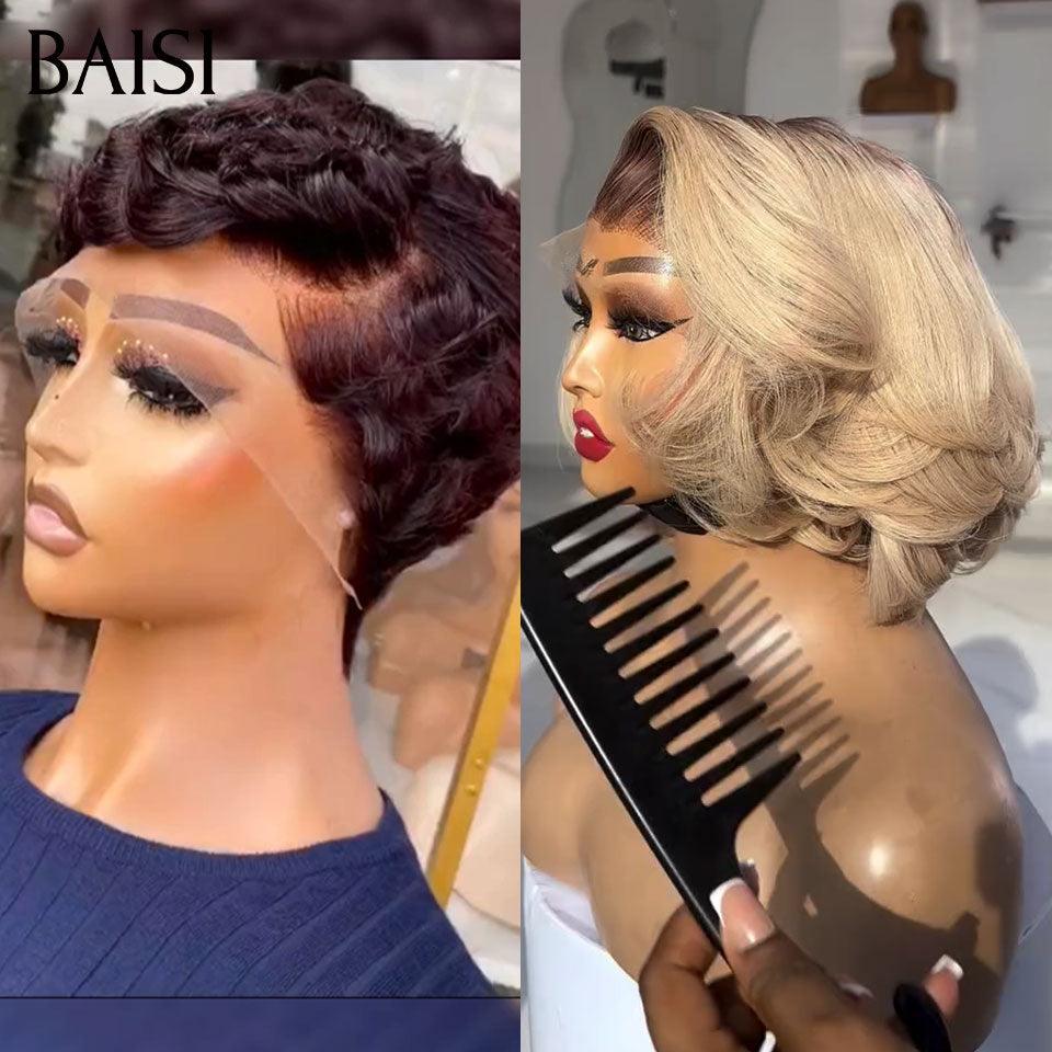 BAISI Achetez 1 + 1 Gratuite = 129€ 4X4 lace curly wave 10 pouces et 5x5 lace egg wave 10 pouces ou1 Acheté + 1 Gratuite = 158€ 13X4 lace pixie 99J# et bob blonde 4T613# en 100% vrais cheveux humains  (pas besoin de code)