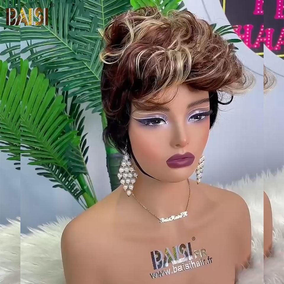 BAISI Achetez 2 perruques minimum au prix d'usine fournisseur 13X4 Lisse Bob 10 Pouces Mixte ou pixie couleurs mixte 1B#4#613# san colle san lace  Fabriquée A La Machine-1087