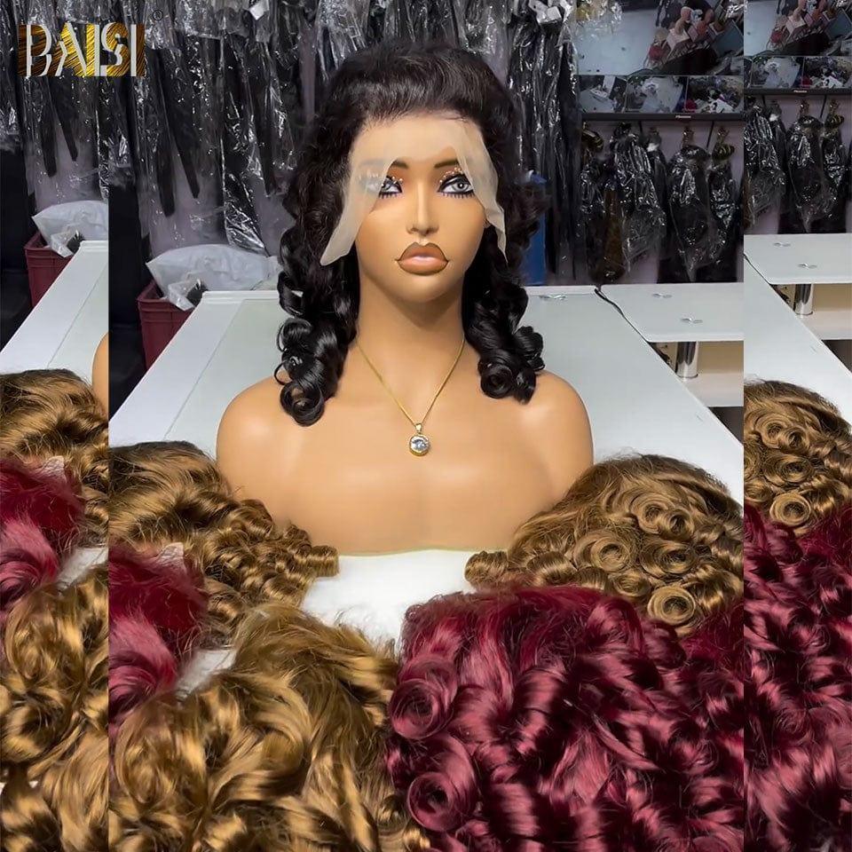 BAISI Achetez 2 perruques minimum au prix d'usine fournisseur Perruque  13X4 066C Bouncy Curly 4 Couleur 18 pouces ou 13X4 lace Bouncy Body wave 16 Pouces Mixte 200% densité plus de 20 ans d' utilisations en 100% Cheveux Humains (Pas Besoin de Code)