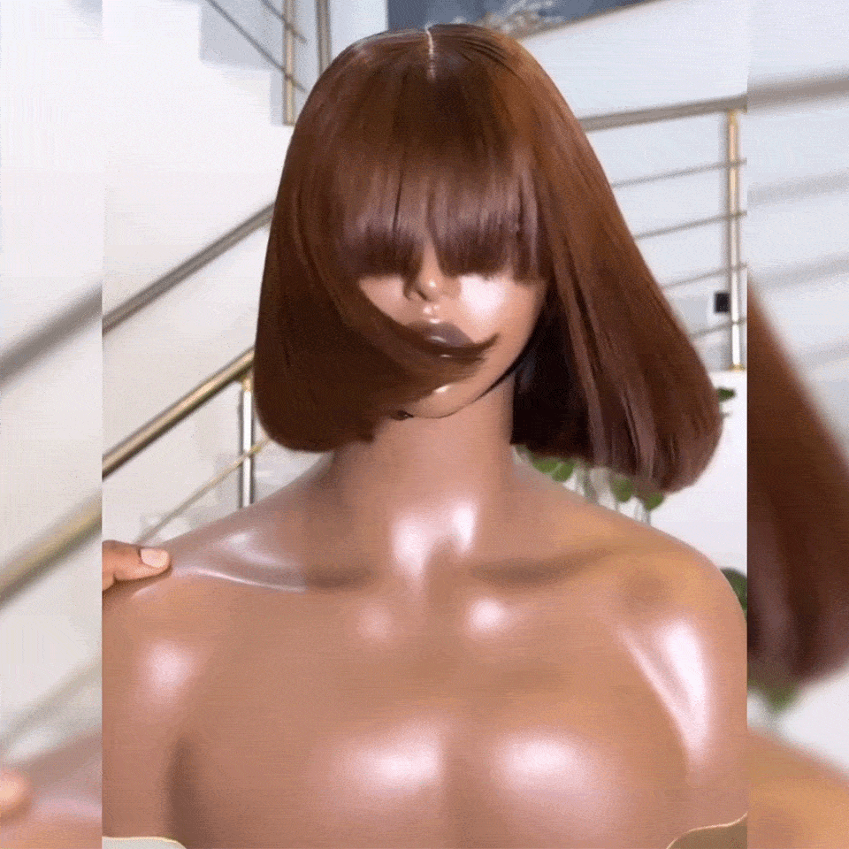 BAISI vente flash  perruques avec Frange Marron 4# en 100% vrais cheveux humains 250% densité Vietnam Hair