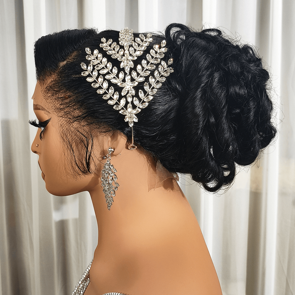BAISI Coiffure de luxe Audrey Perruques Mariage noir Prête à porter chignon et personalisation comme sur la vidéo 100% identique avec lace frontale événement spécial VIP100