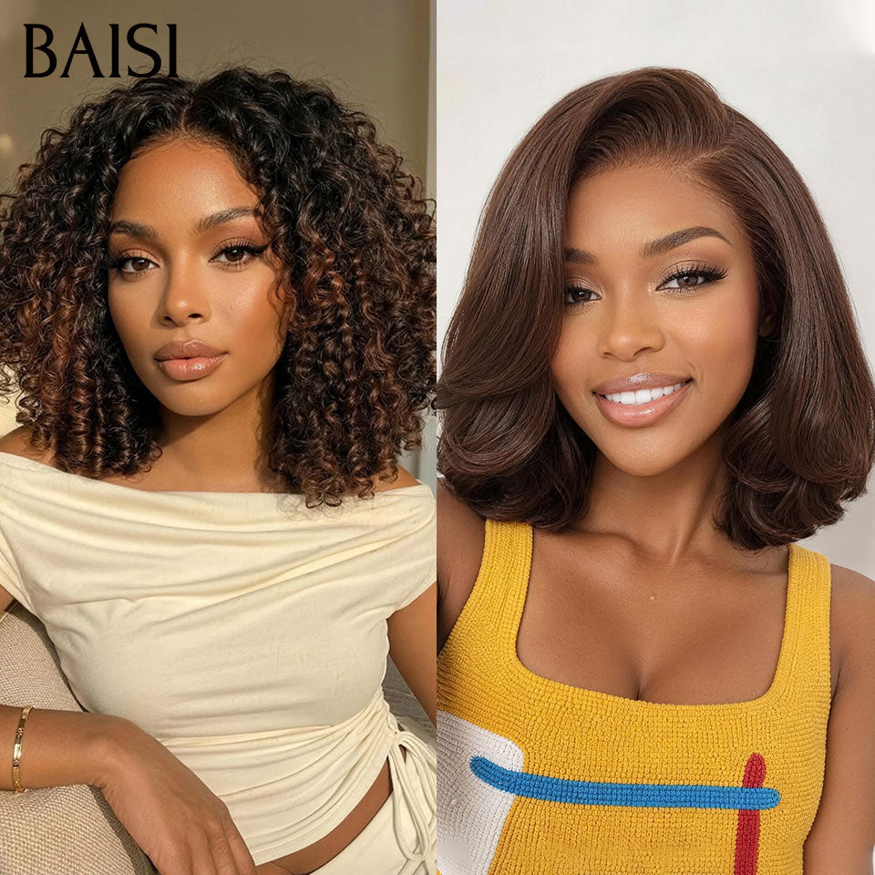 BAISI HAIR FR  2 Bonne Qualité 239€ perruques top recommandées ou 2 Perruques 109€ moitié prix 2x4 lace Lisse avec Frange 8 Pouces et 4x4 Lisse 10 Pouces en 100% Cheveux Humains mp50